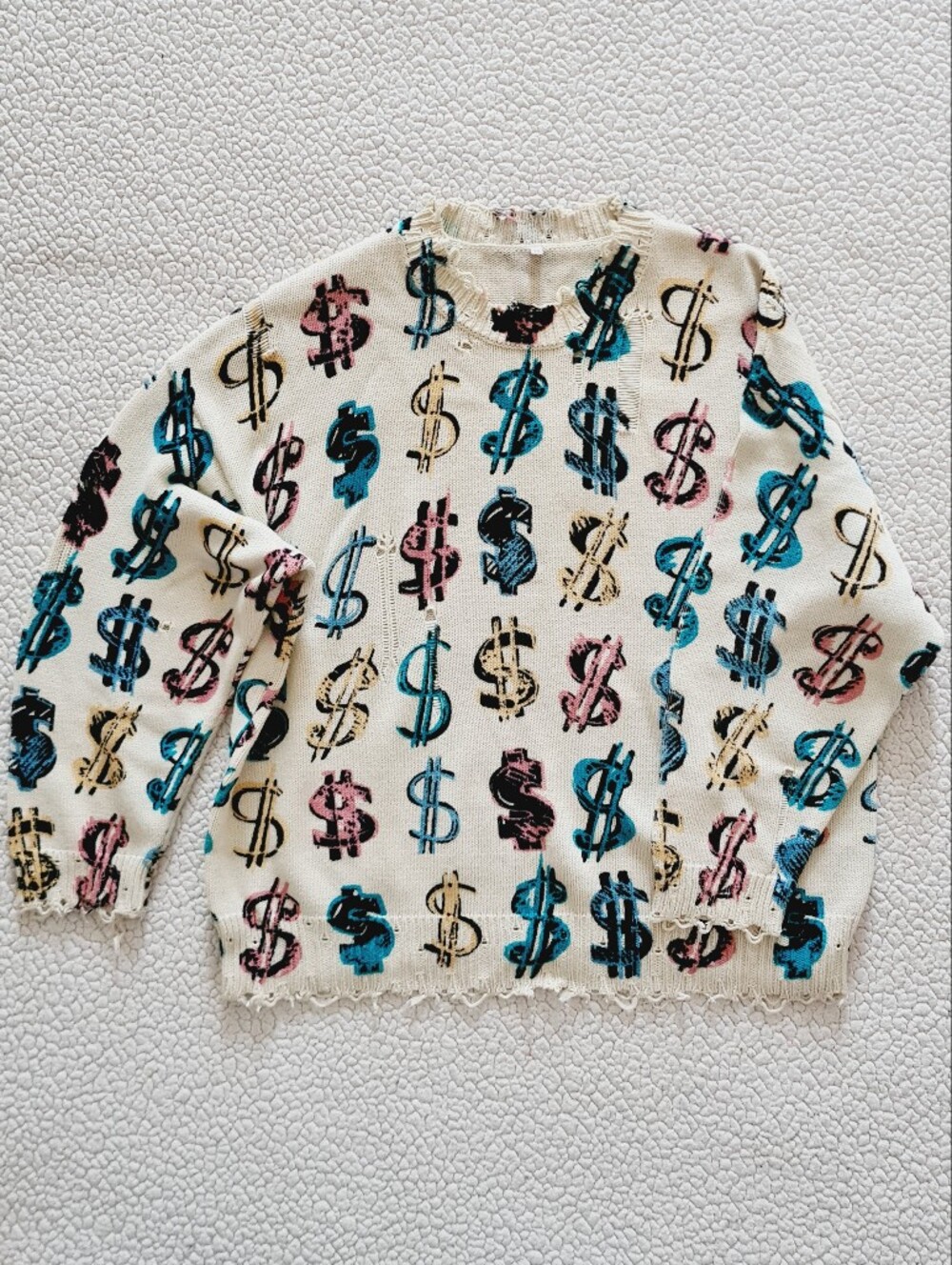R13 Dollar Sign Oversized Distressed Cotton Sweater Off-White Size S Org $495 - Picture 9 of 16